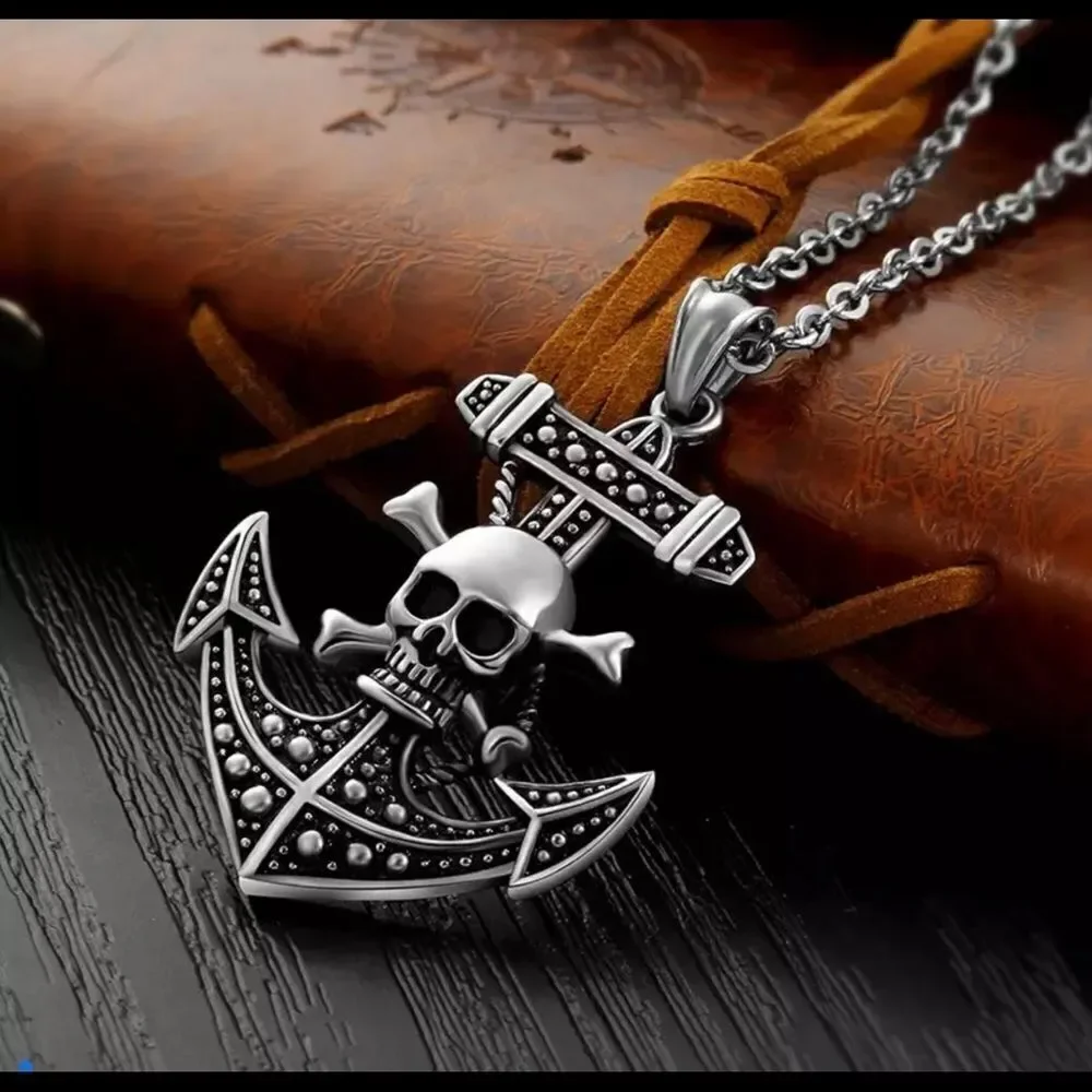 Retro Pirate Skull Anchor Pendant‎